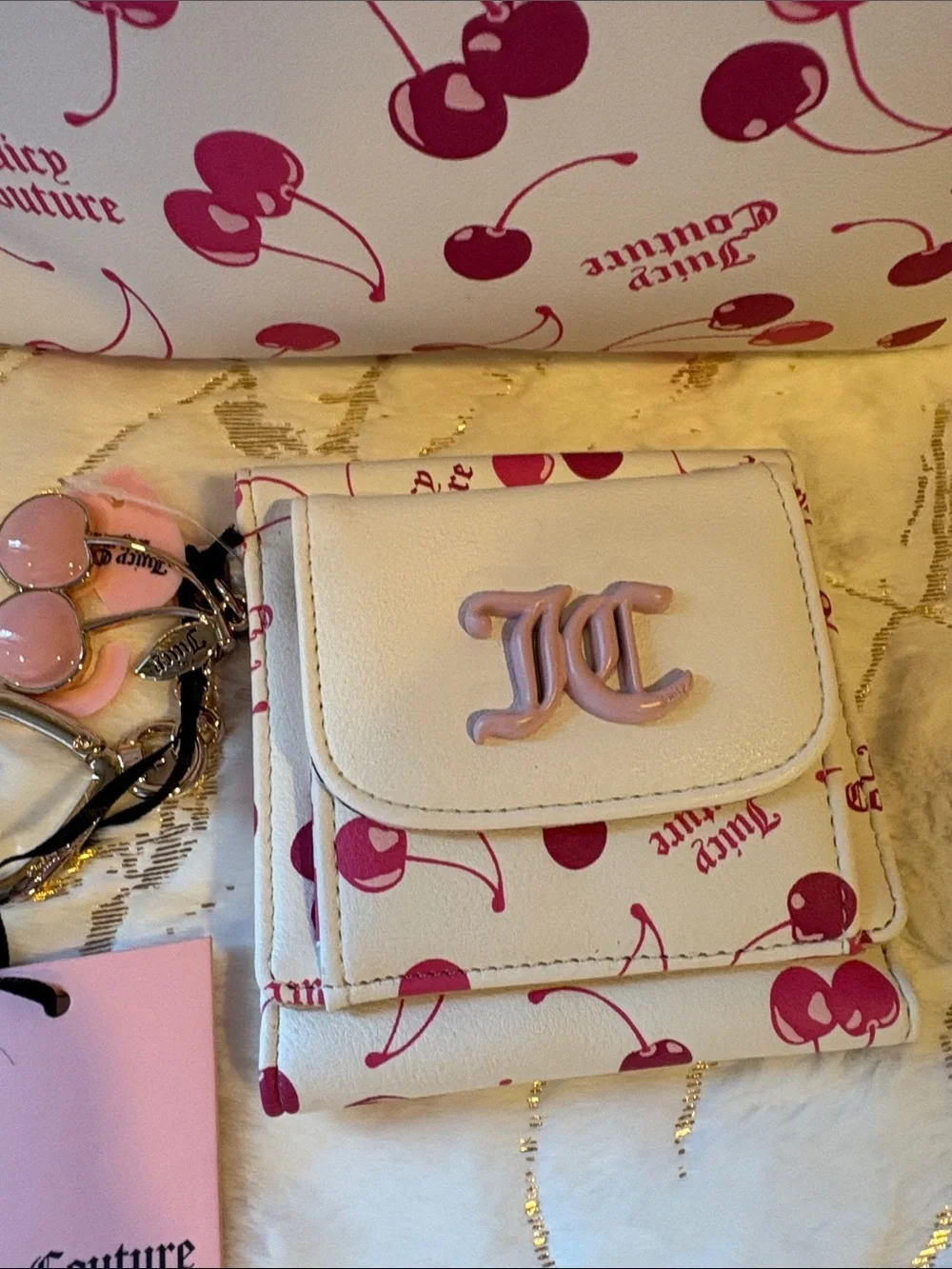 BNWT JUICY COUTURE Tote with Pink Cherry Print and Matching Wallet Set